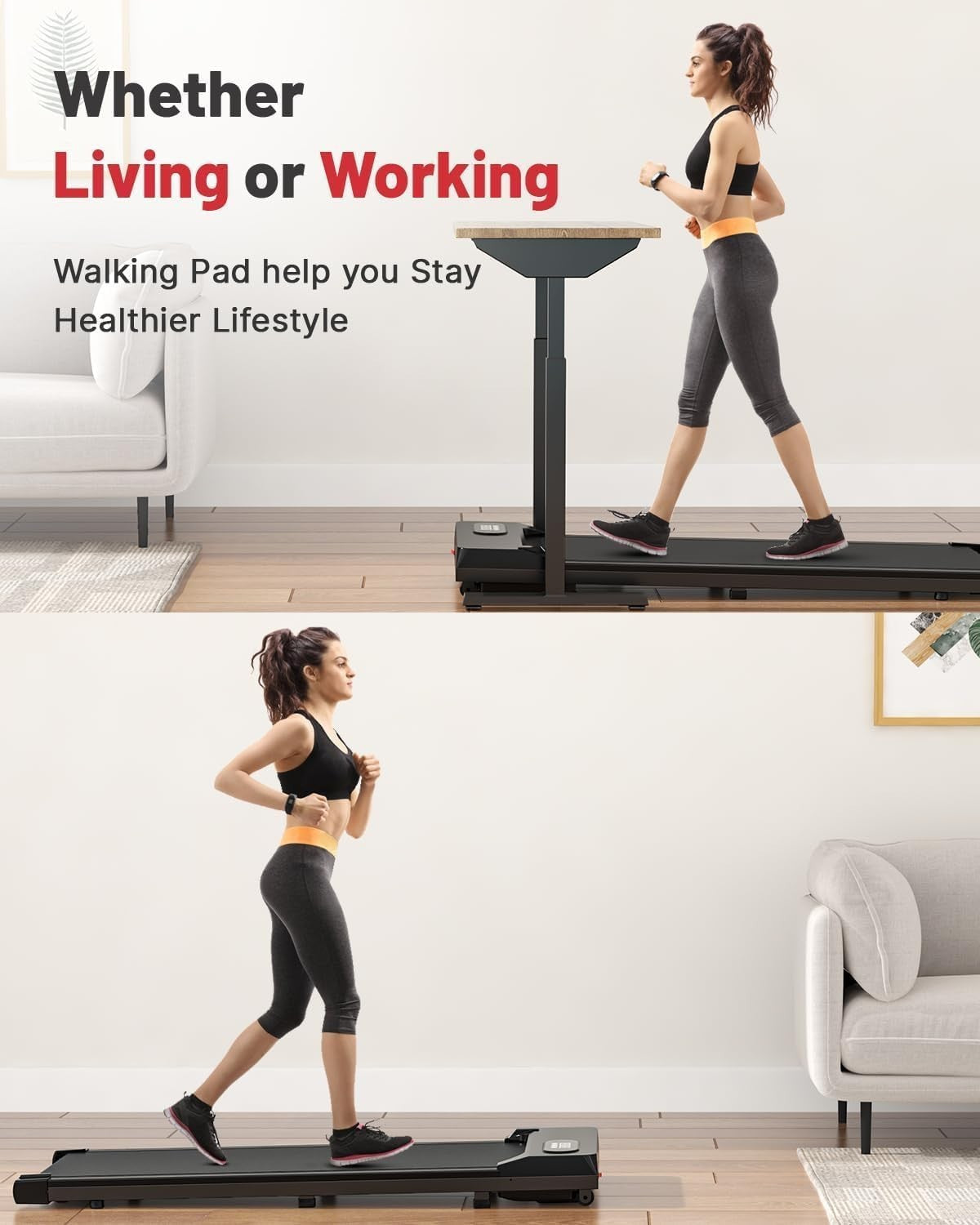 Foldable Walking Pad Treadmill 1-8km/h Incline LED Display Home Office Gym