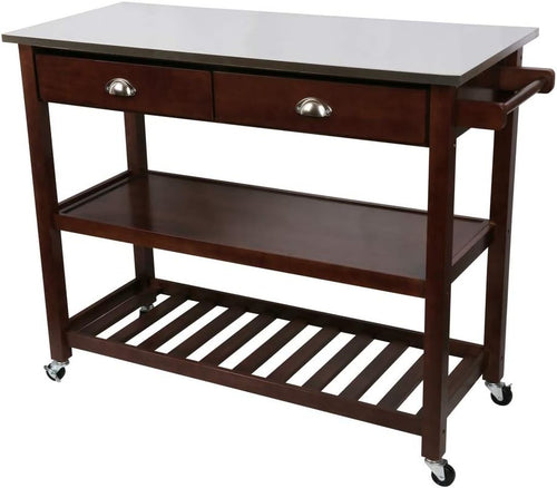 Kitchen Island Trolley Stainless Steel Top Rolling Storage Cart with Drawers