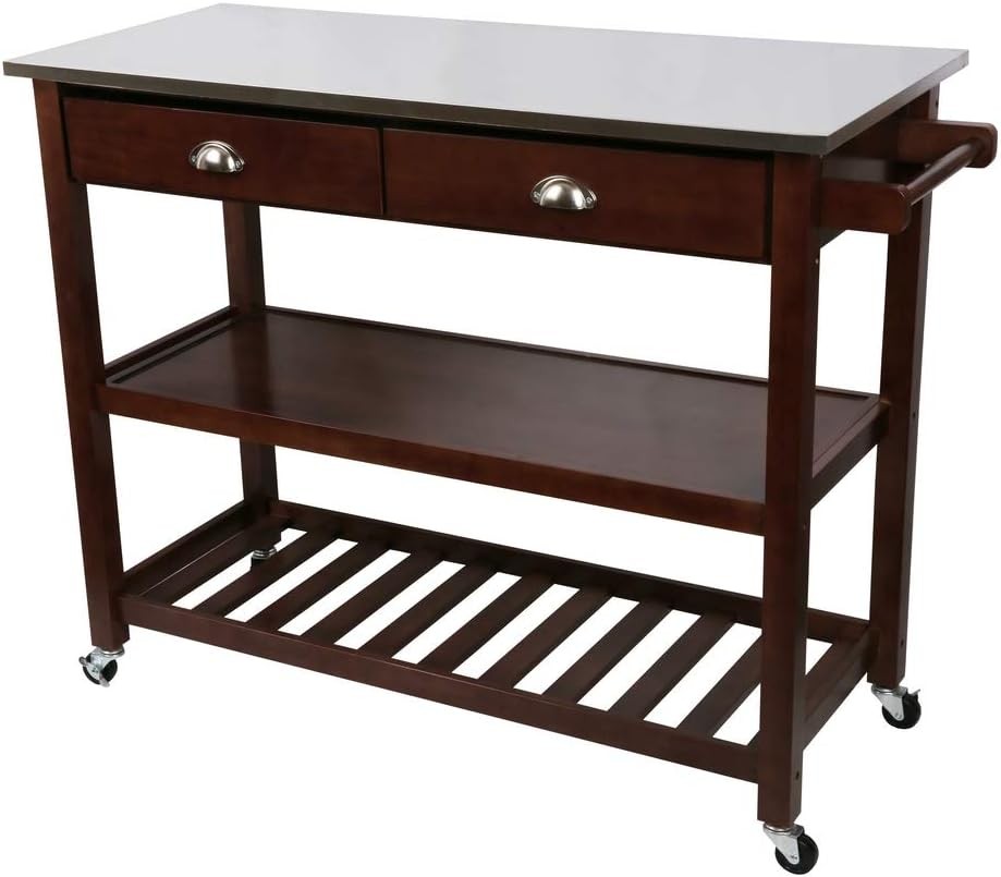 Kitchen Island Trolley Stainless Steel Top Rolling Storage Cart with Drawers