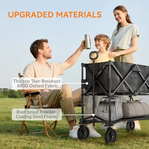350L Double Decker Foldable Festival Trolley Cart with Wheels & Handle