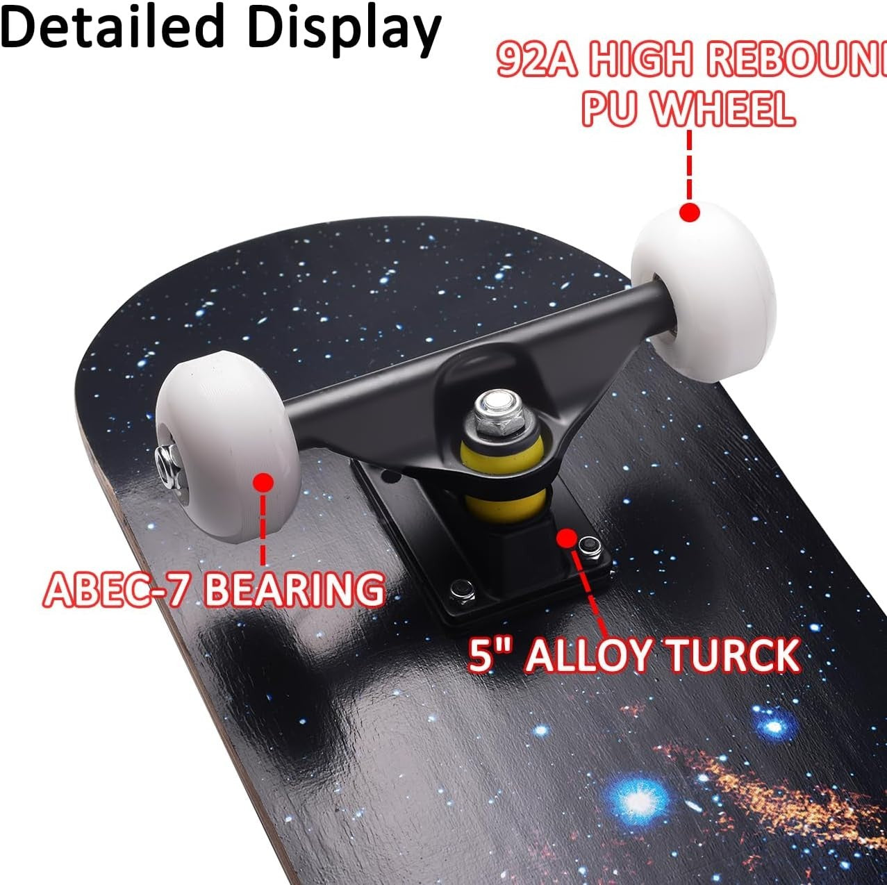 31" Double Kick Skateboard Maple Deck Beginners Kids Adults w/ T-Tool Blue Stars