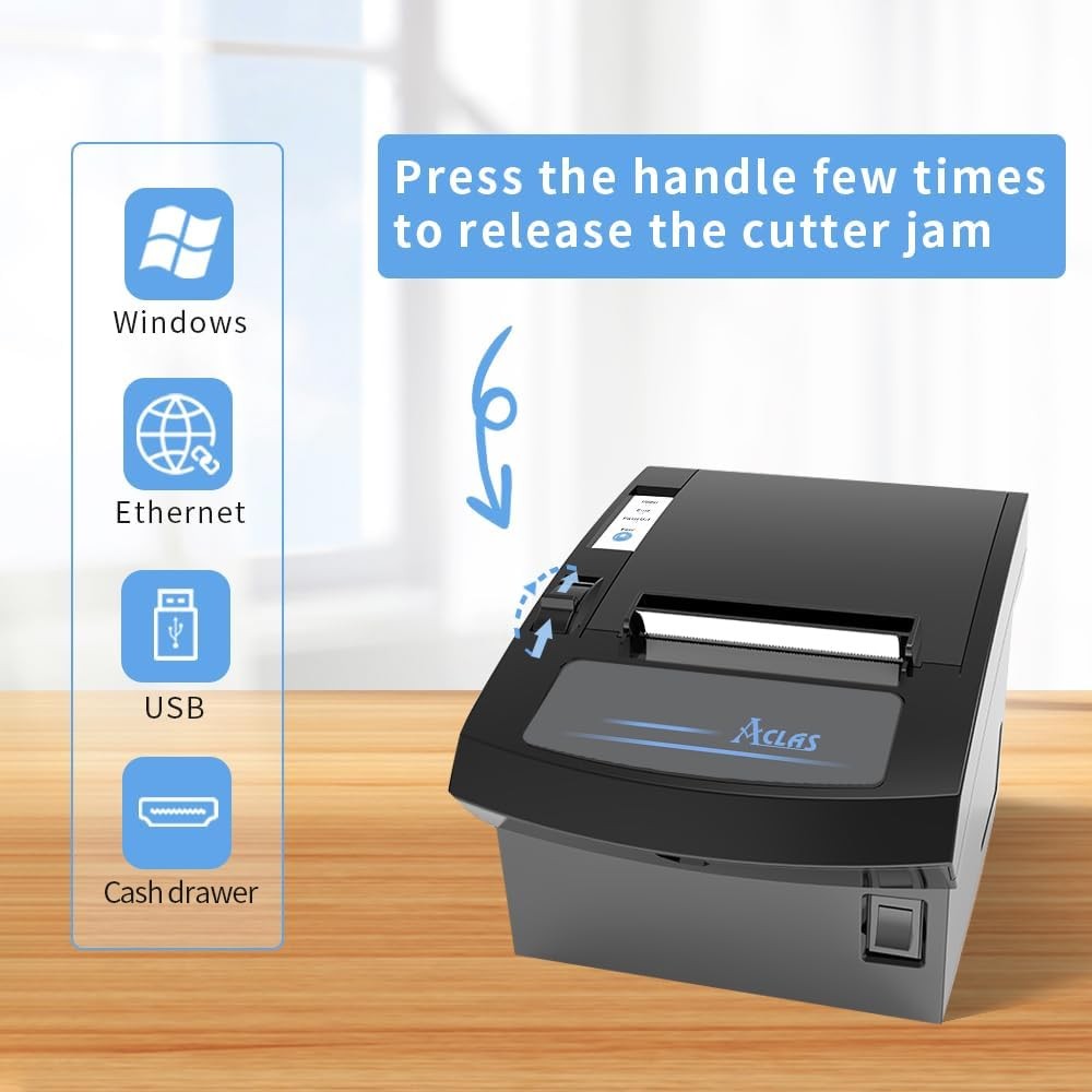 80mm Thermal Receipt Printer Auto Cutter USB Ethernet Black