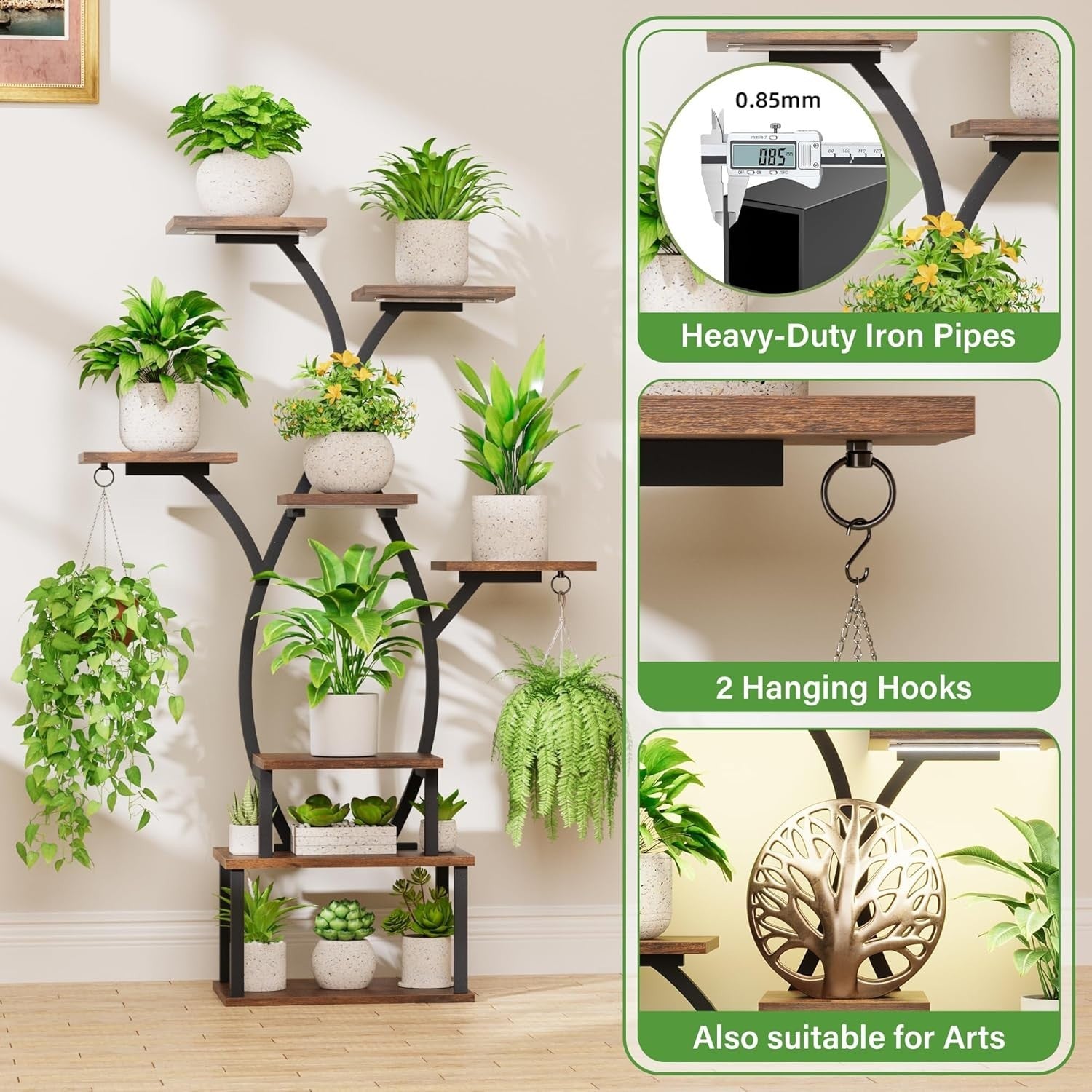 8-Tier Metal Plant Stand with Grow Lights, 122cm Indoor Flower Shelf Rack