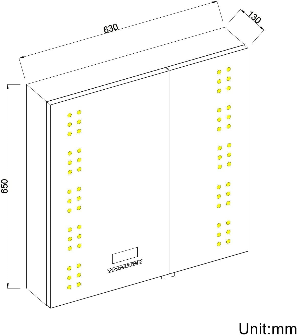 LED Bathroom Cabinet 630x650mm Bluetooth Demister Double Door Mirror