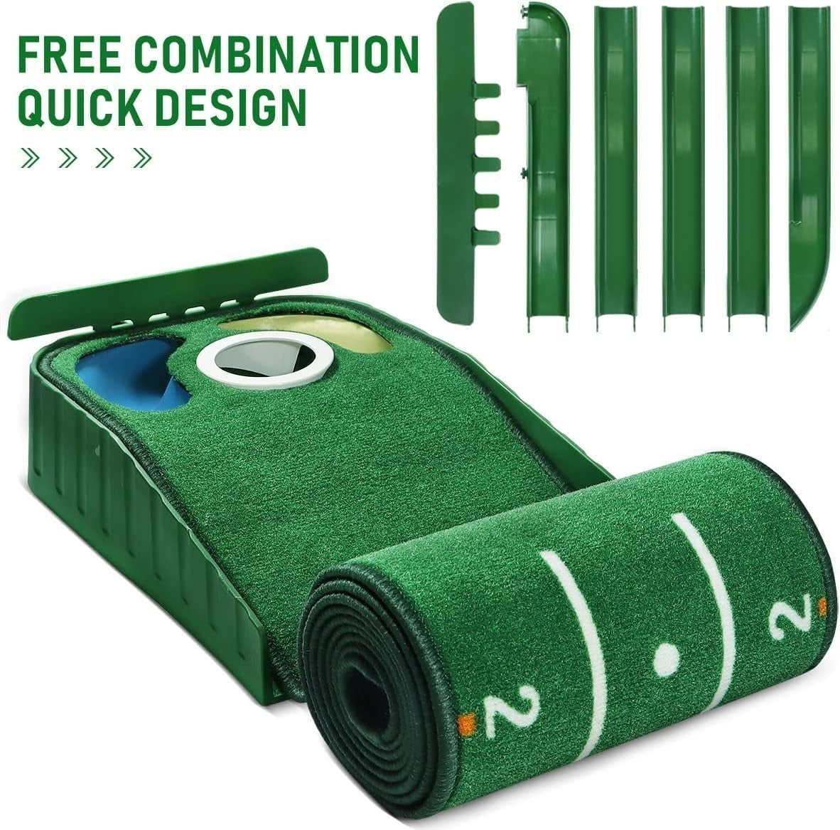 Indoor Golf Putting Mat Trainer with Ball Return & 3 Holes Practice Green