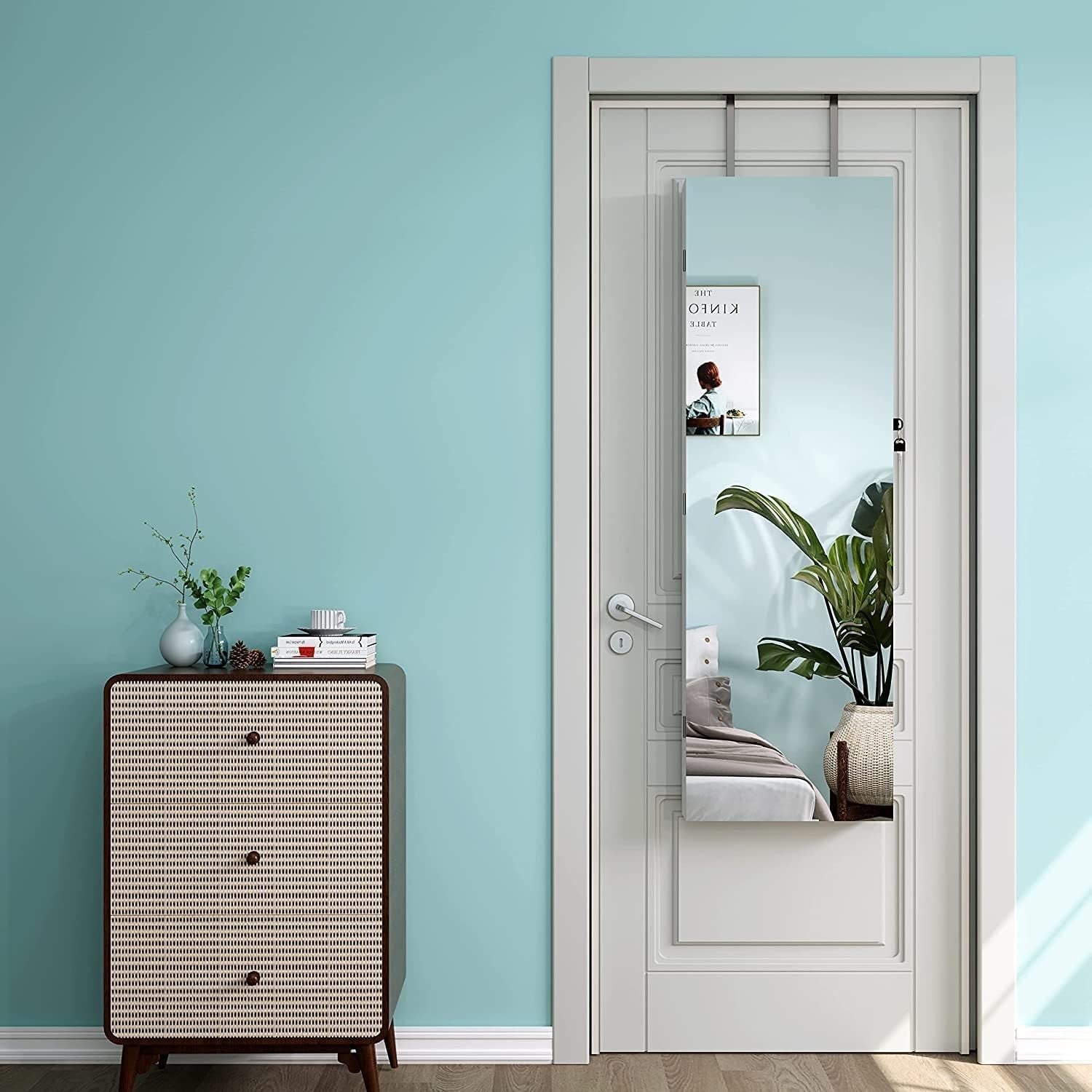 White Wall Mounted Jewelry Organizer Mirror Lockable Door Hanging Cabinet