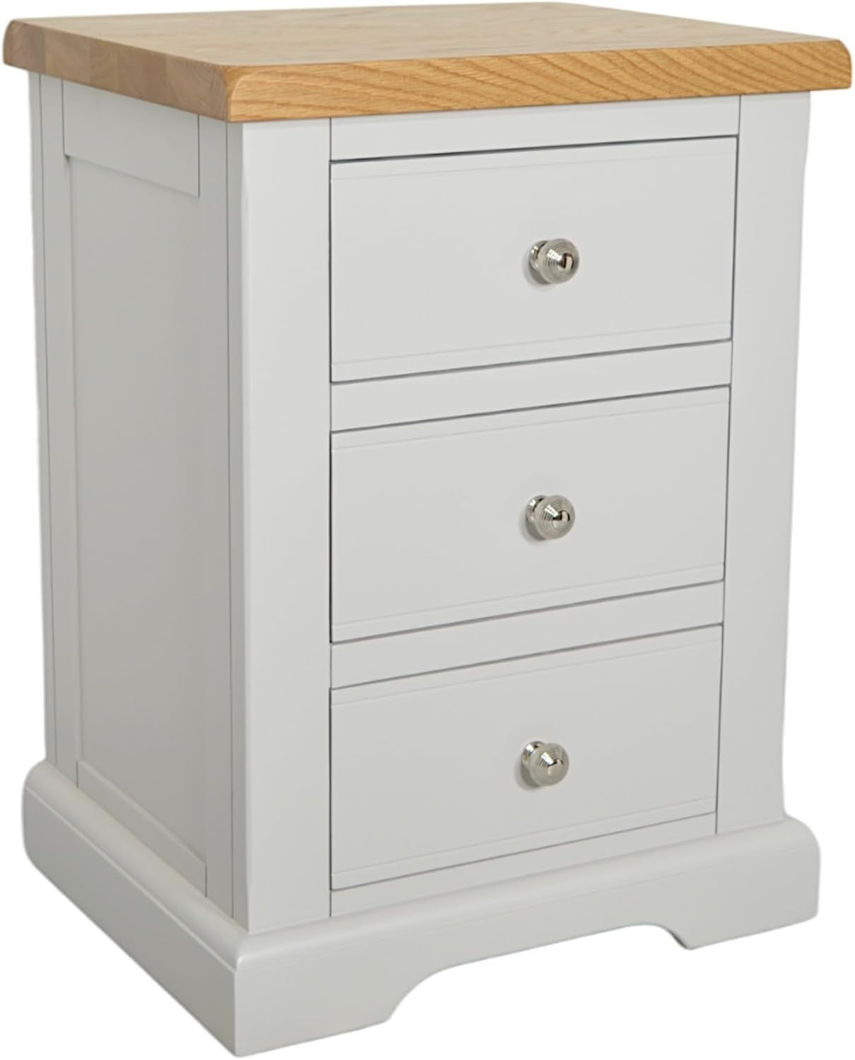 Grey Oak Top 3 Drawer Bedside Table Solid Wood Cabinet 48x40x67cm Modern