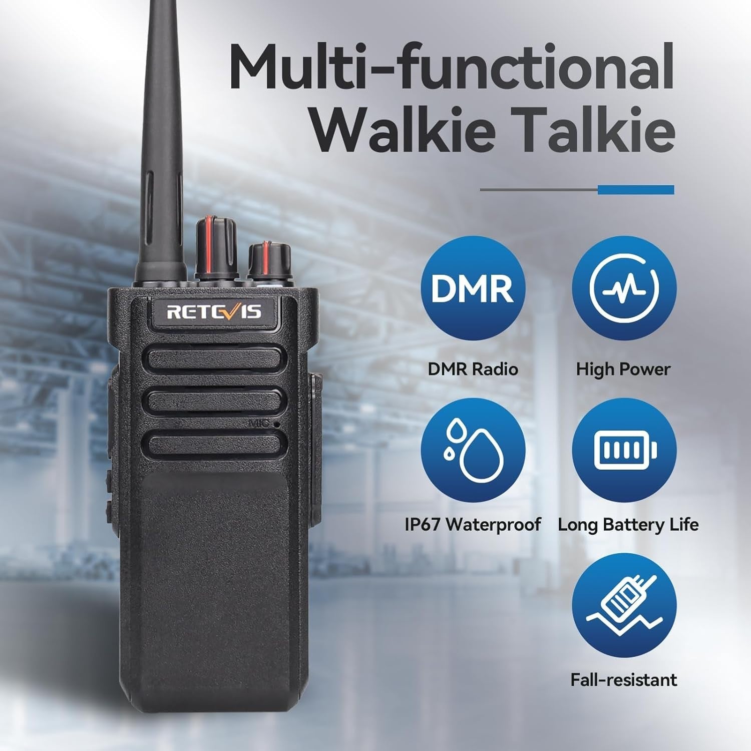 DMR Walkie Talkies IP67 Waterproof Long Range 128CH 3200mAh 2 Pack