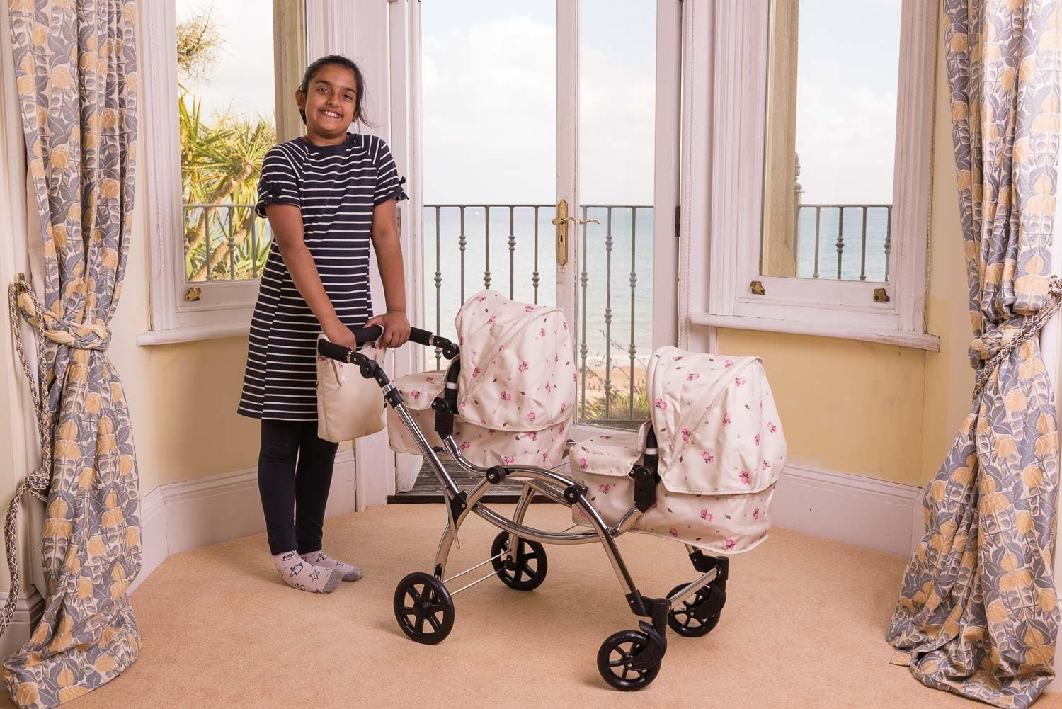 Twin Doll Pram Double Pushchair Adjustable Handle 16 Configurations