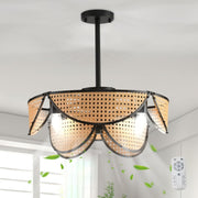 Boho Rattan Ceiling Fan Light 51CM, 6-Speed, Remote, APP, Black