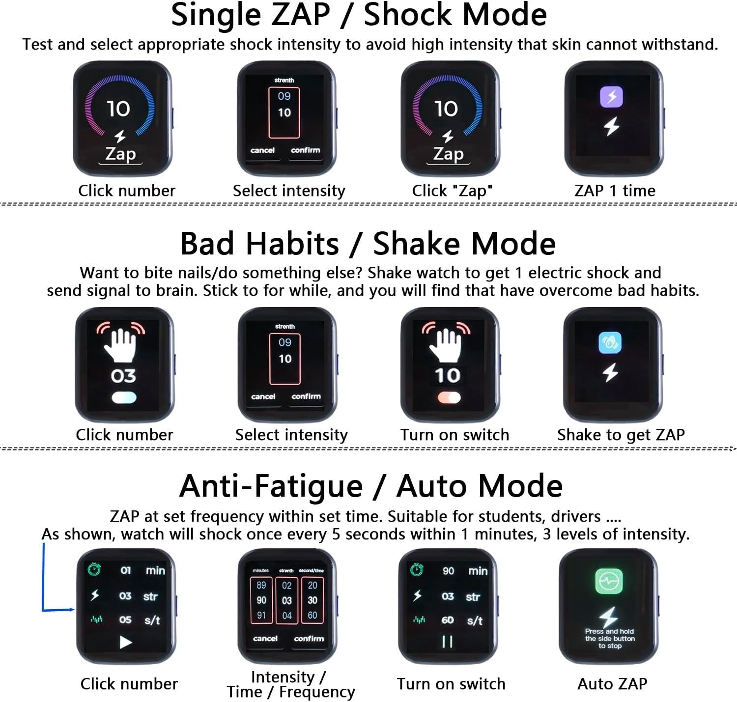 Silent Vibrating Alarm Clock Wrist Watch for Heavy Sleepers Black
