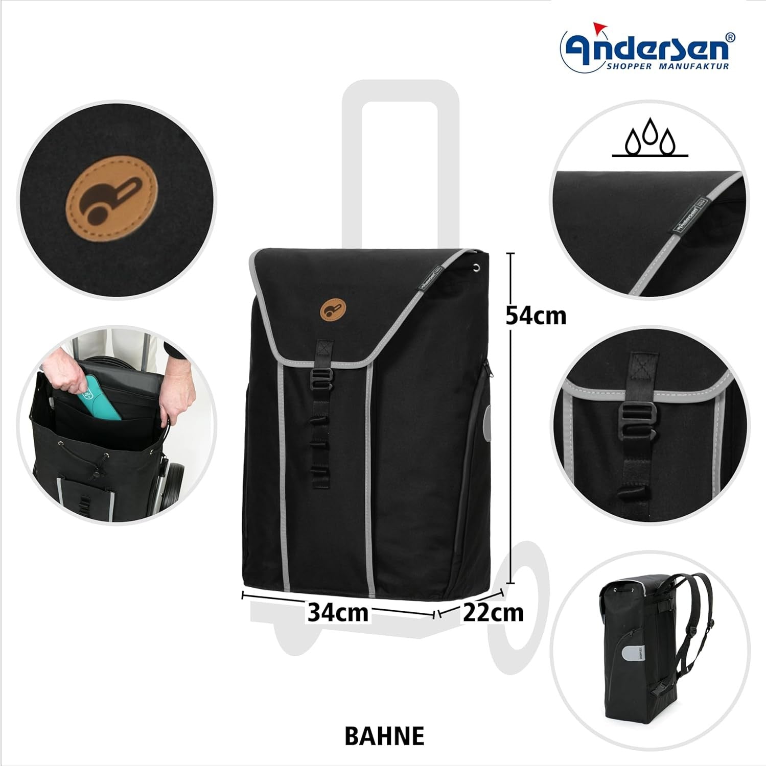 Shopping Trolley Backpack 39L Lightweight Aluminium Foldable Removable Wheels