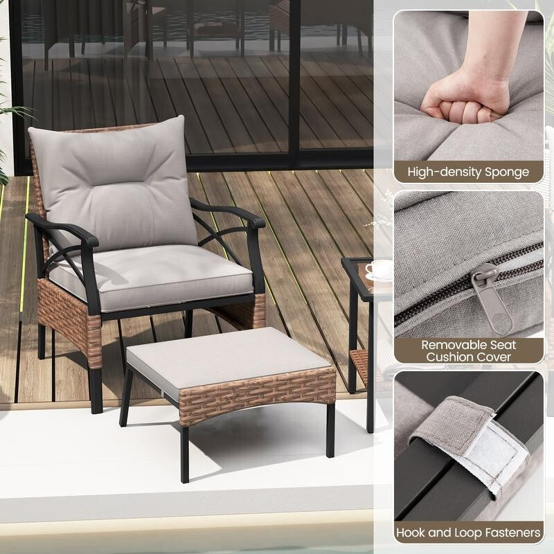 5 Piece Rattan Patio Furniture Set w/ Cushions & Table Outdoor Garden Seating