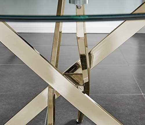 Round Glass Dining Table Modern Gold Metal Frame 98.5cm Stylish Design