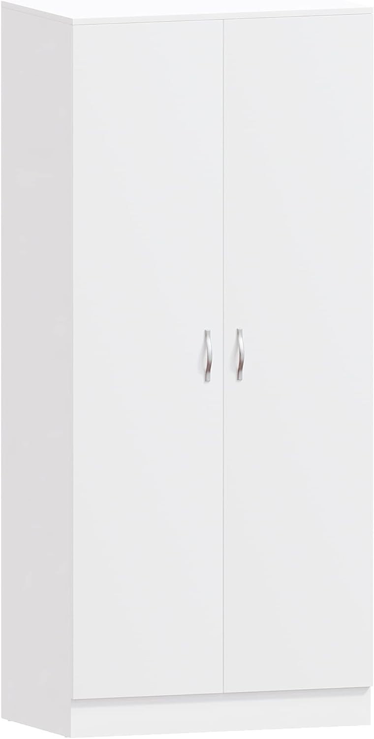 White 2 Door Bedroom Wardrobe with Hanging Rail & Shelf | Storage Unit
