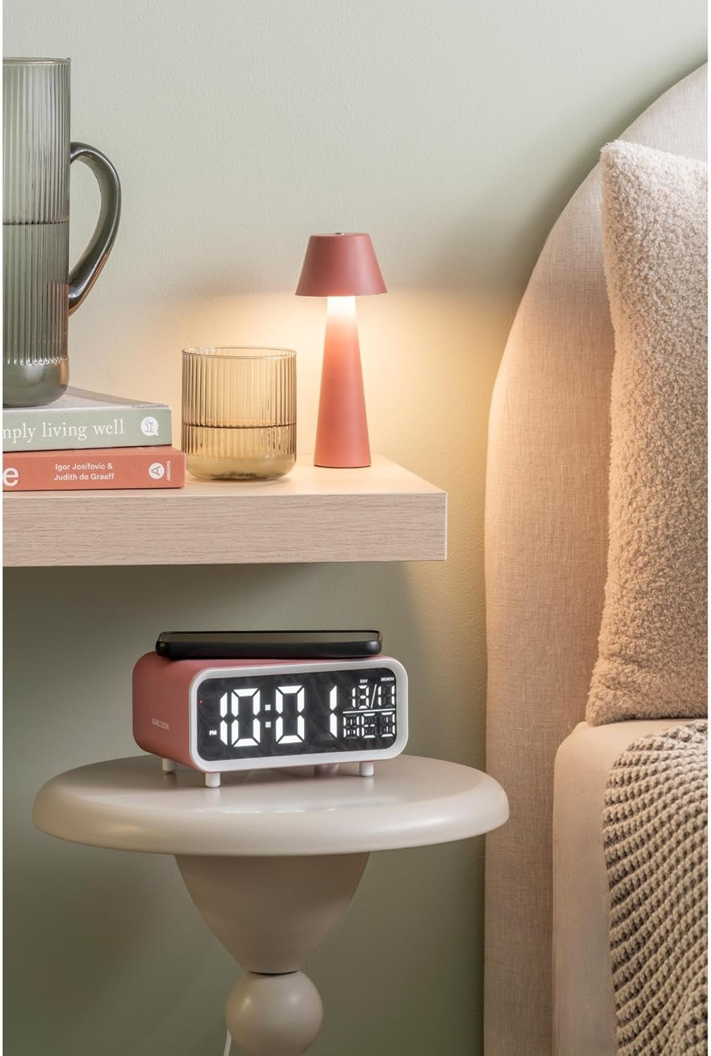 LED Alarm Clock with Wireless Phone Charger Silent Bedside Digital Clock