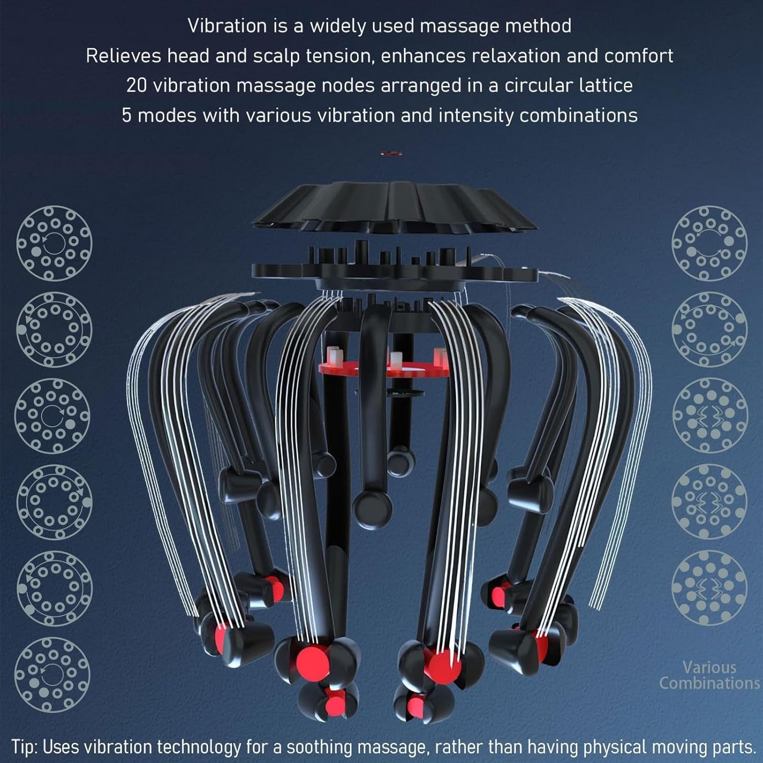 Octopus Head Scalp Massager Red Light 20-Node Vibrating Stress Relief