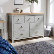 7 Drawer Wide Chest Grey Oak Effect Storage Unit for Bedroom Office