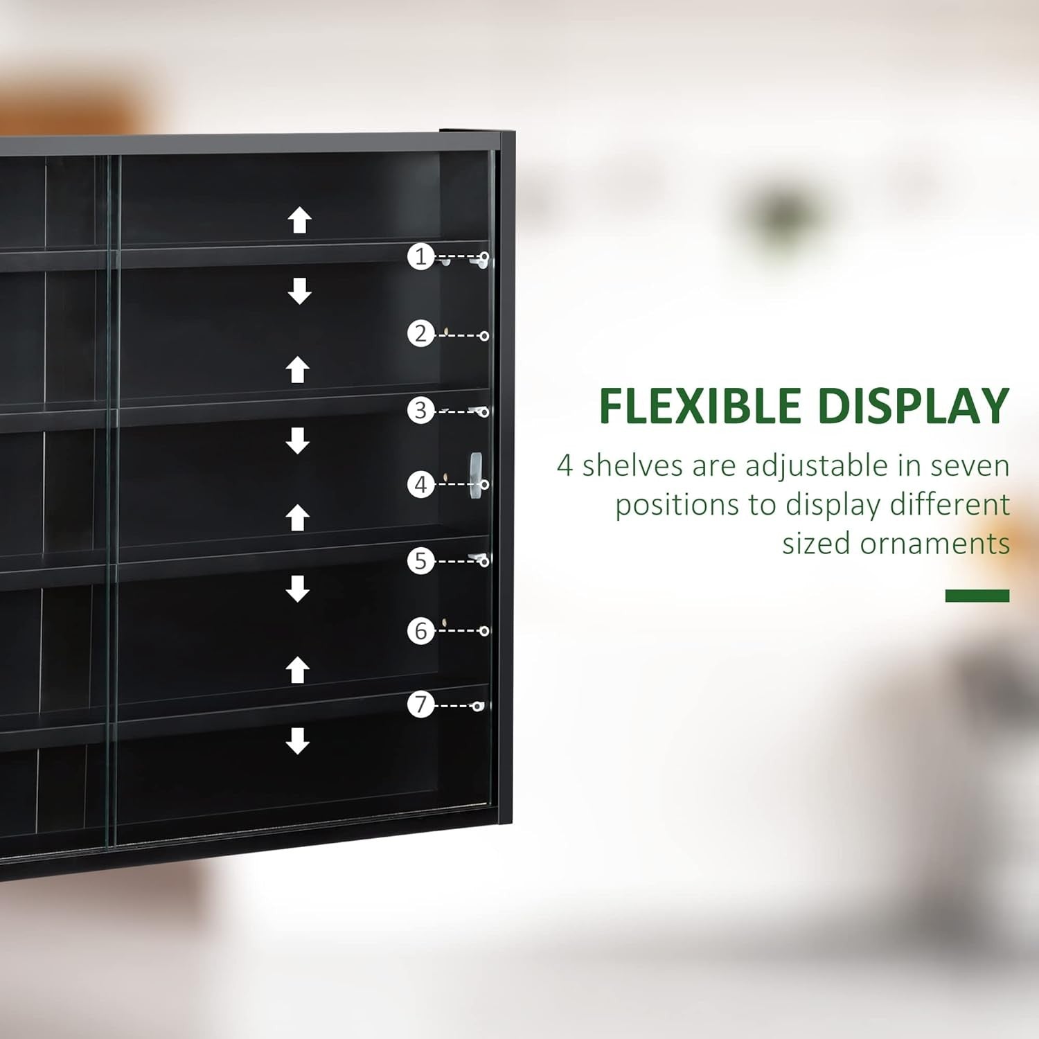 5-Tier Wall Display Cabinet | Black Glass Sliding Door Shelf Unit 60×80cm