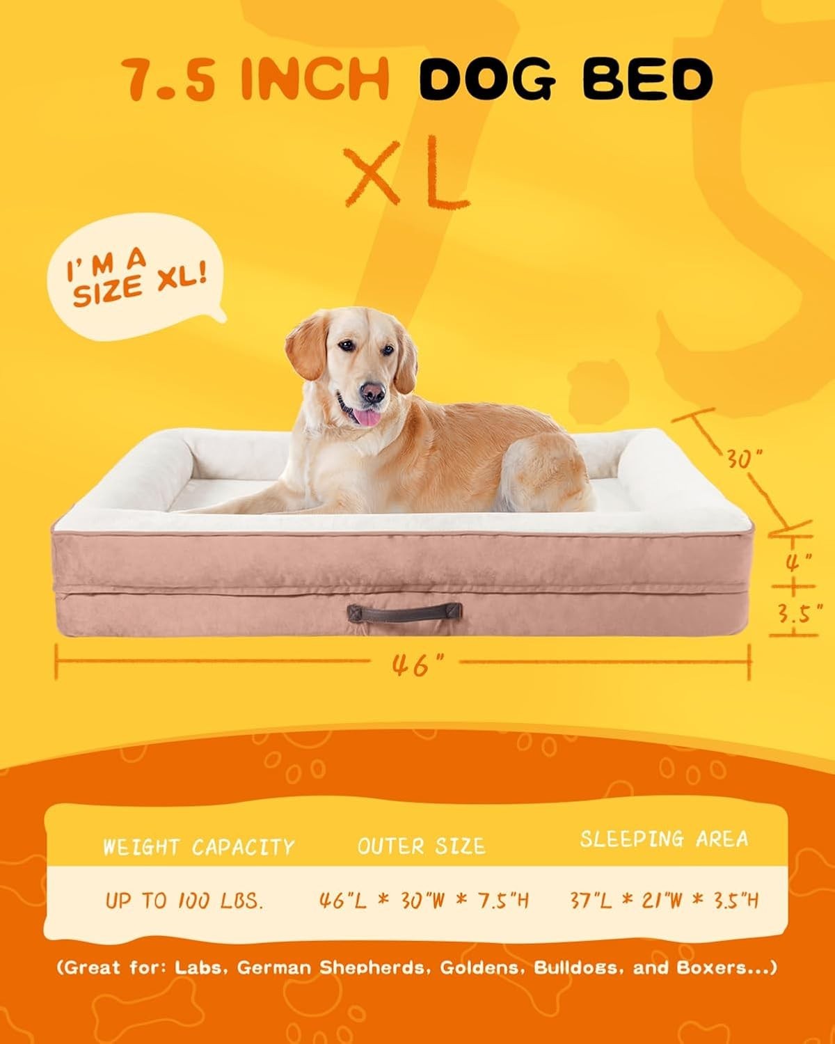 117x76cm XL Waterproof Orthopedic Dog Bed Pink Washable