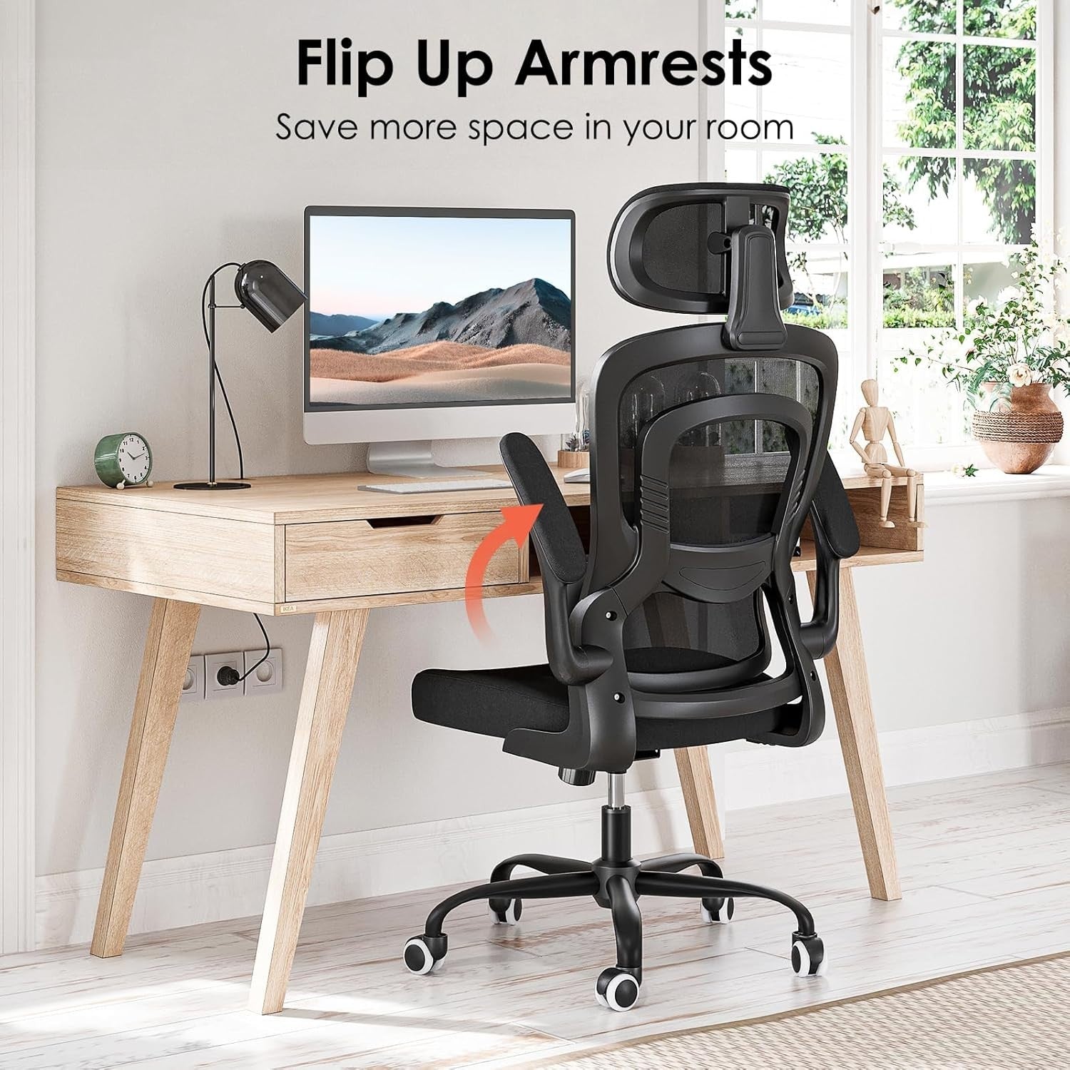 Ergonomic Mesh Office Chair Lumbar Support Flip-Up Arms Adjustable Desk Computer