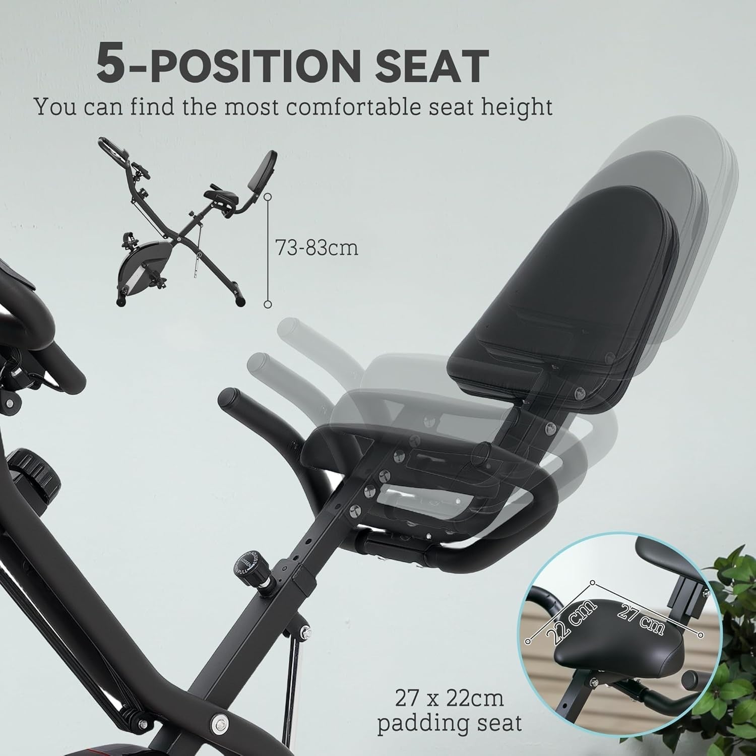 5-in-1 Folding Exercise Bike Upright/Recumbent 8-Level Magnetic LCD Bands