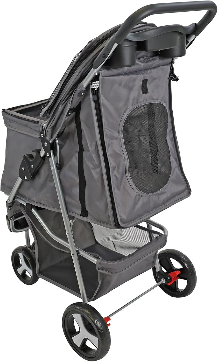 Grey Foldable Pet Stroller 4 Wheel Puppy Pushchair Weather Cover 15kg