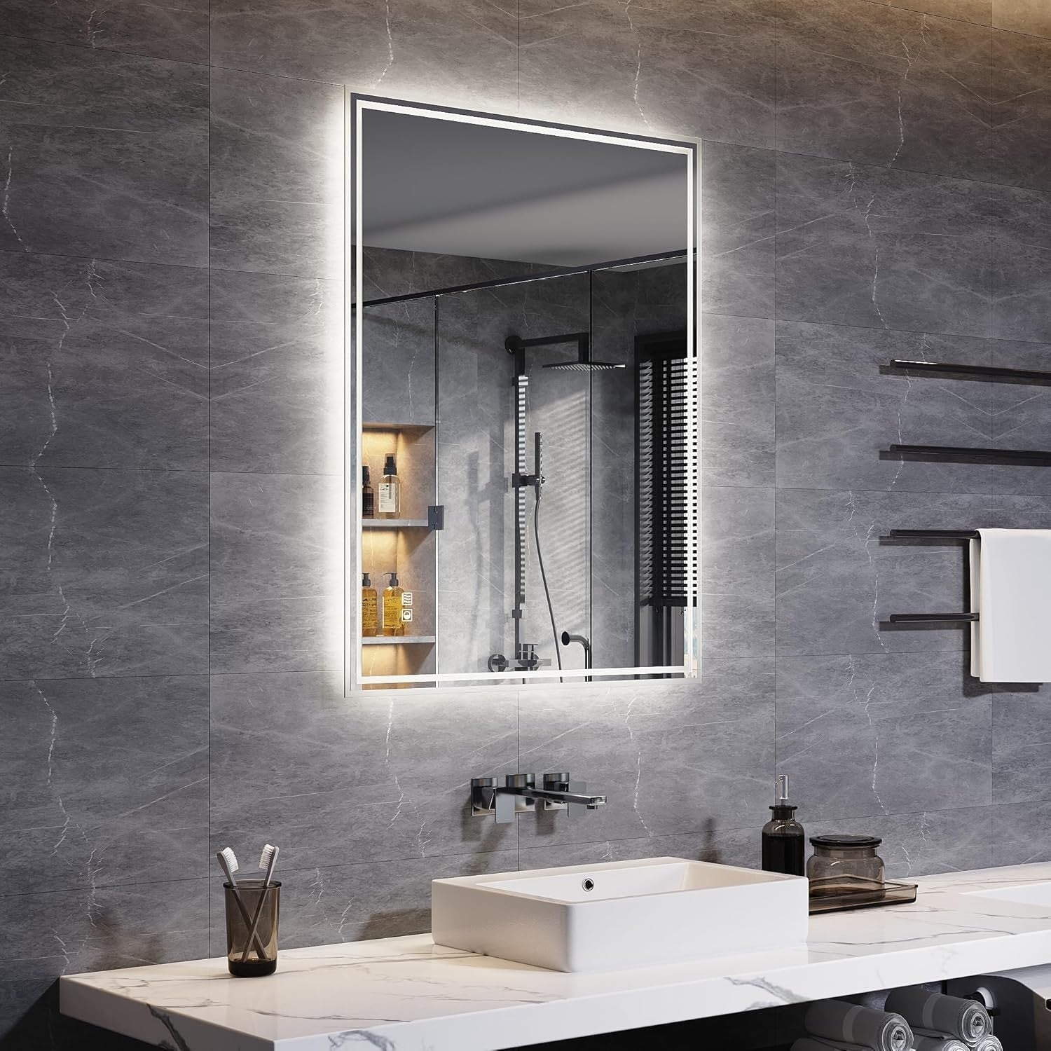 LED Bathroom Mirror 90x70cm Wall Mounted Anti-Fog Sensor Light Heated Pad