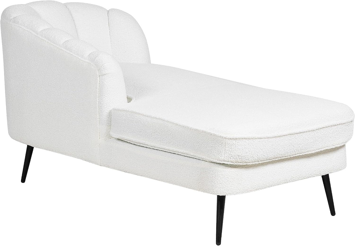 Right-Hand Boucle Chaise Lounge Sofa | Off-White Modern Seat Black Legs
