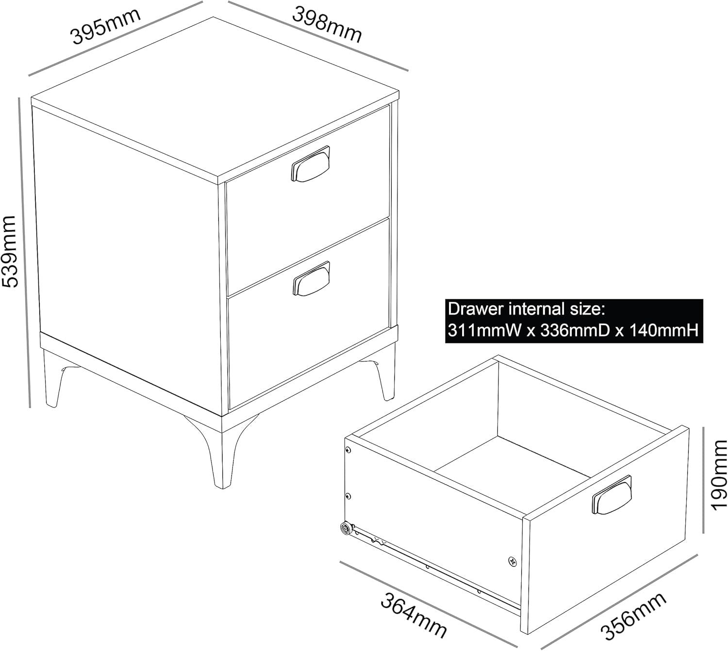 2 Drawer Bedside Table Knotty Oak Storage Unit Nightstand Cabinet