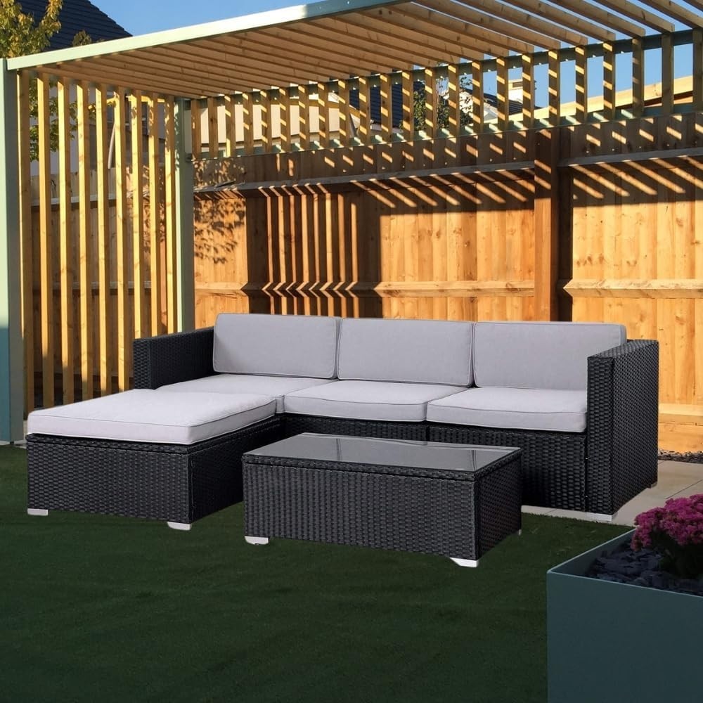 Outdoor Rattan Garden Sofa Set 5-Piece Patio Lounge Furniture with Cushions