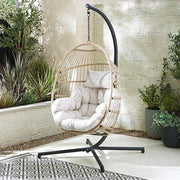 Rattan Hanging Egg Chair Outdoor Swing Seat w/ Cushion & Cover – Garden Patio