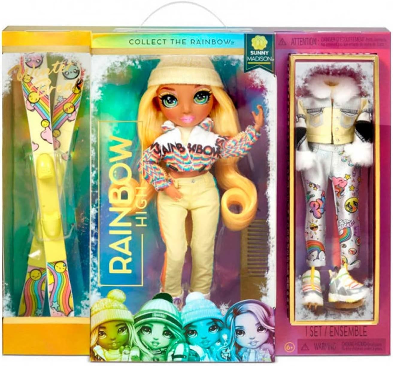 Winter Fashion Doll Yellow Outfit Snow Gear 2 Looks Stand Set