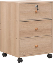 Maple Rolling 3 Drawer File Cabinet Top Lock Under Desk Storage