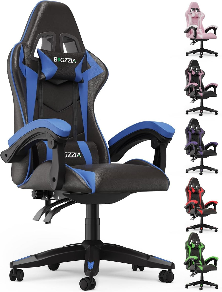 Ergonomic Gaming Chair Black Blue Reclining Adjustable Height