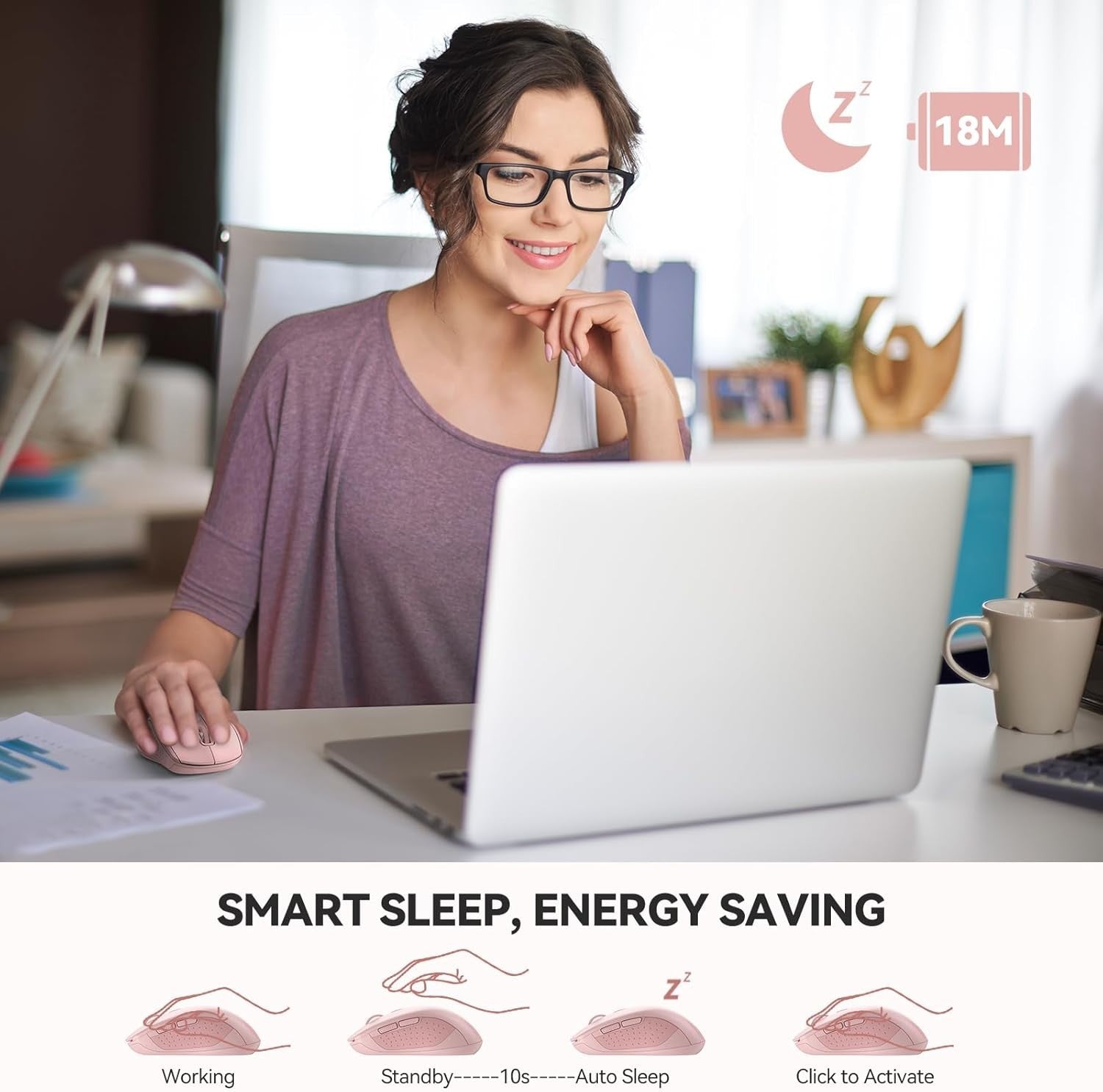 Silent Bluetooth Mouse 4000 DPI Dual Mode Long Battery Ergonomic Pink
