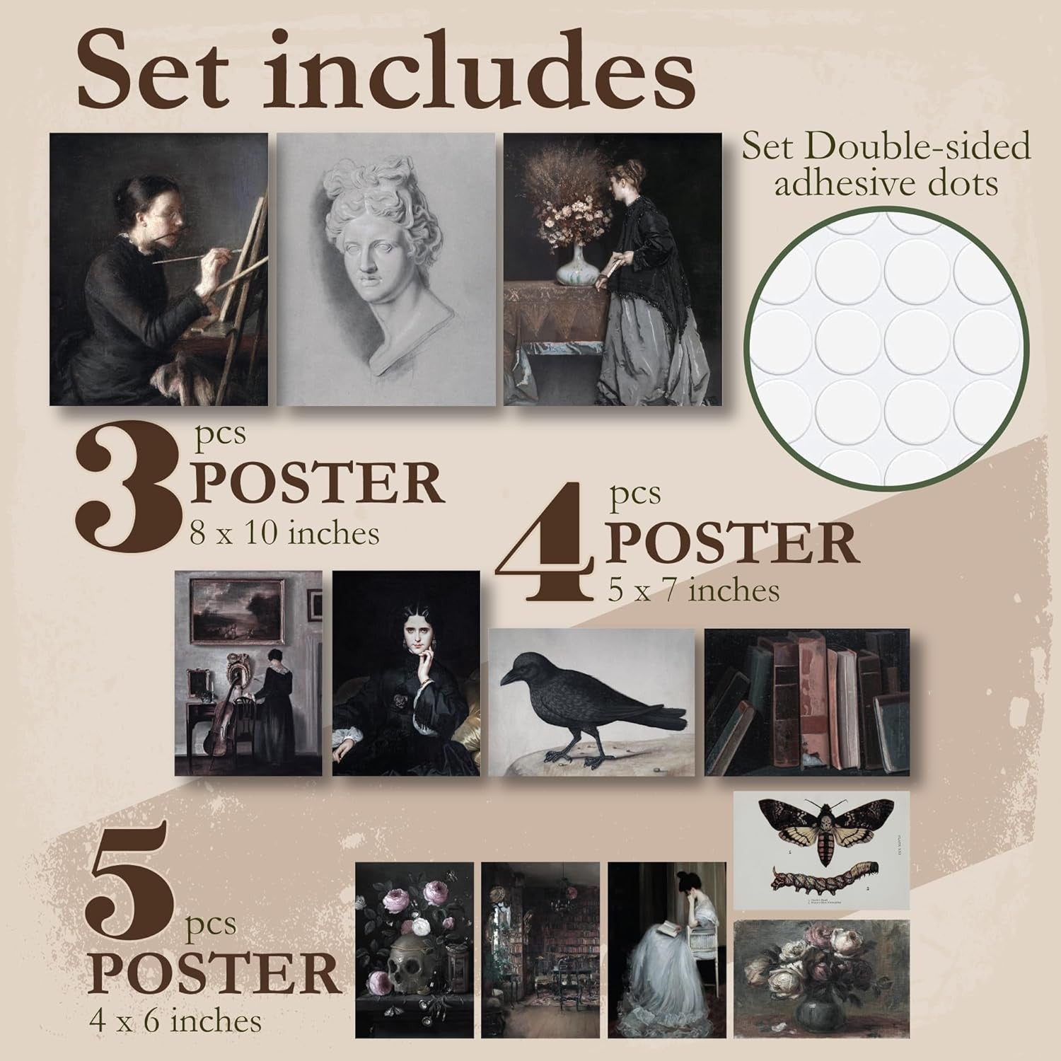 Dark Academia Victorian Wall Art Set 8x10 Ladies Portrait Prints