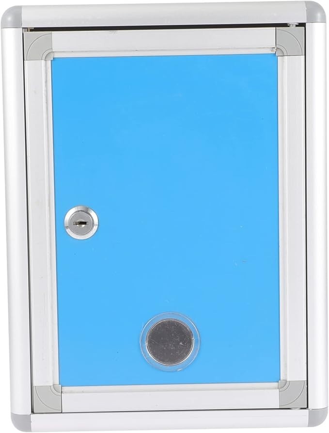 Wall-Mount Locking Mailbox Blue Aluminium Weatherproof Box for Home Office