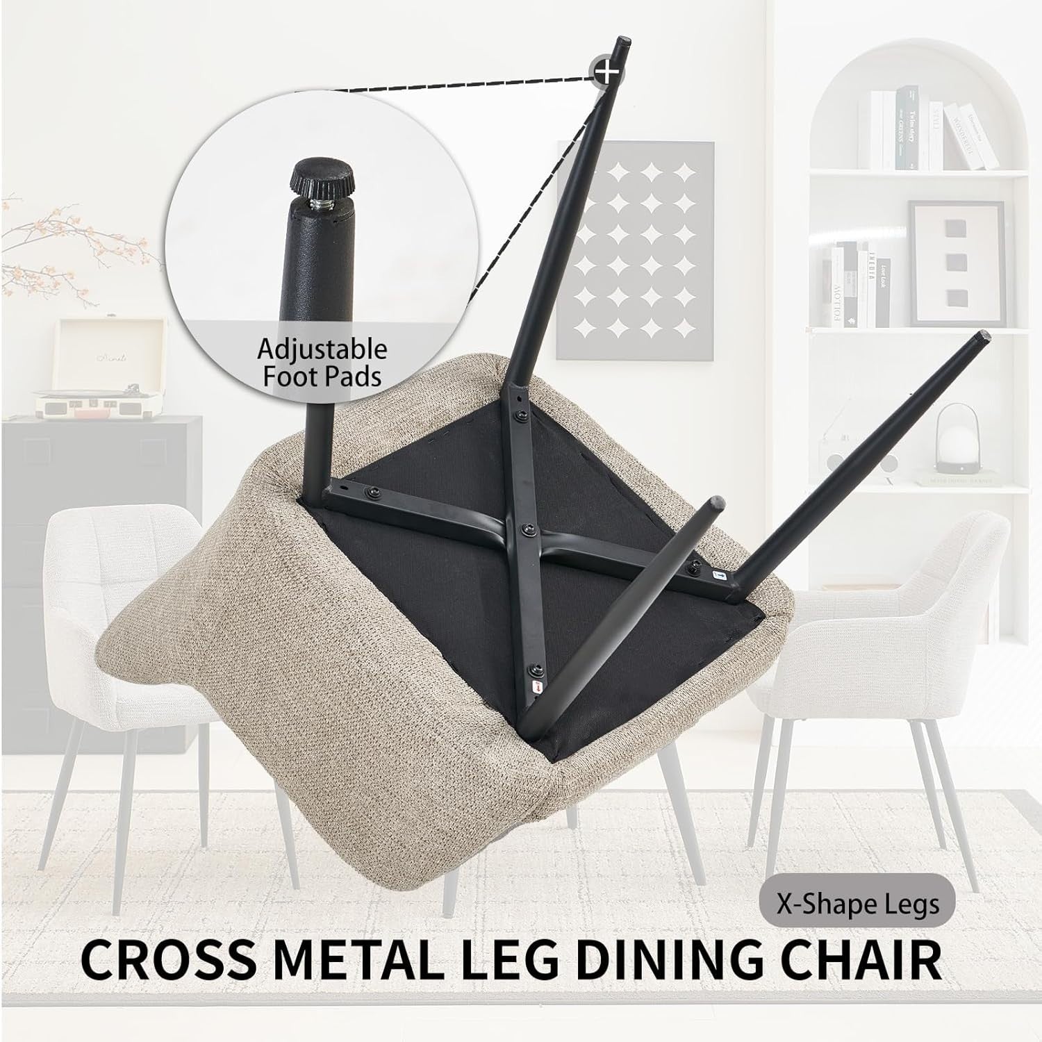 Modern Plush Chenille Armchair Dining Chair Soft Padded Seat Metal Legs