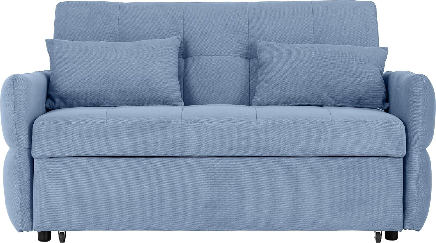2 Seater Blue Sofa Bed Pull Out Guest Bed Sleeper Couch for Small Spaces