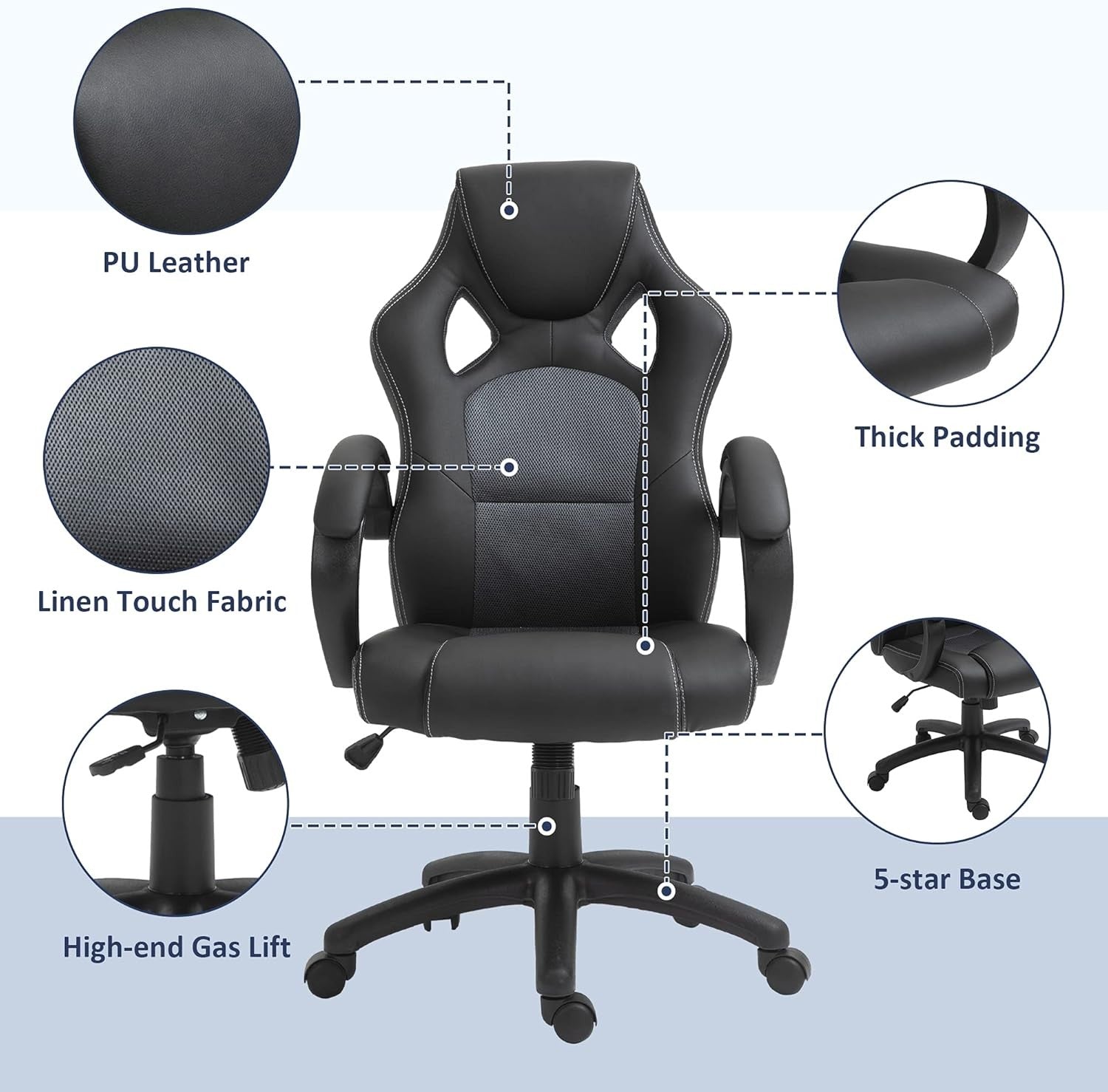 Gaming Chair Racing Style Swivel Faux Leather Desk Chair
