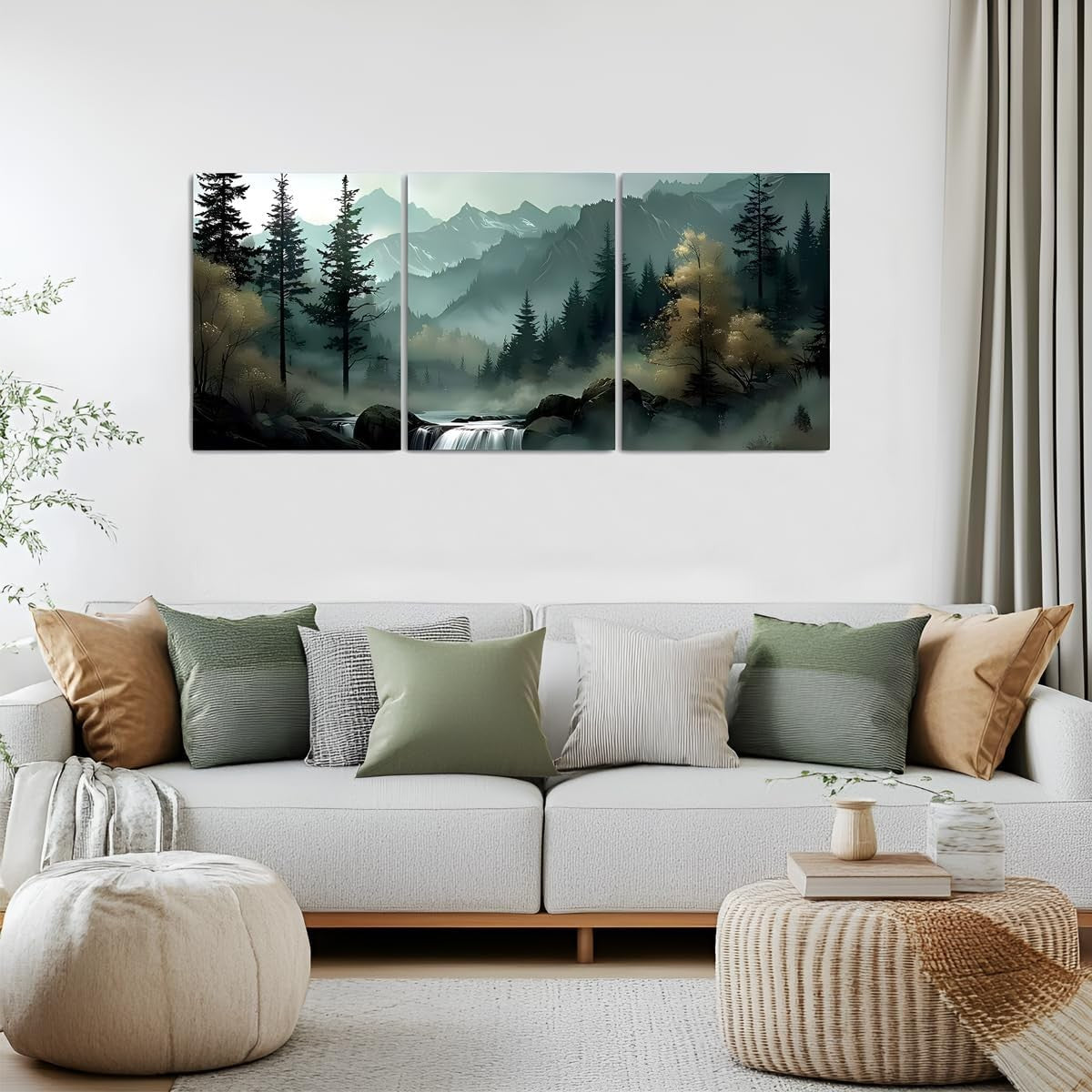 3 Panel Forest Mountain Canvas Wall Art 30x40cm Framed