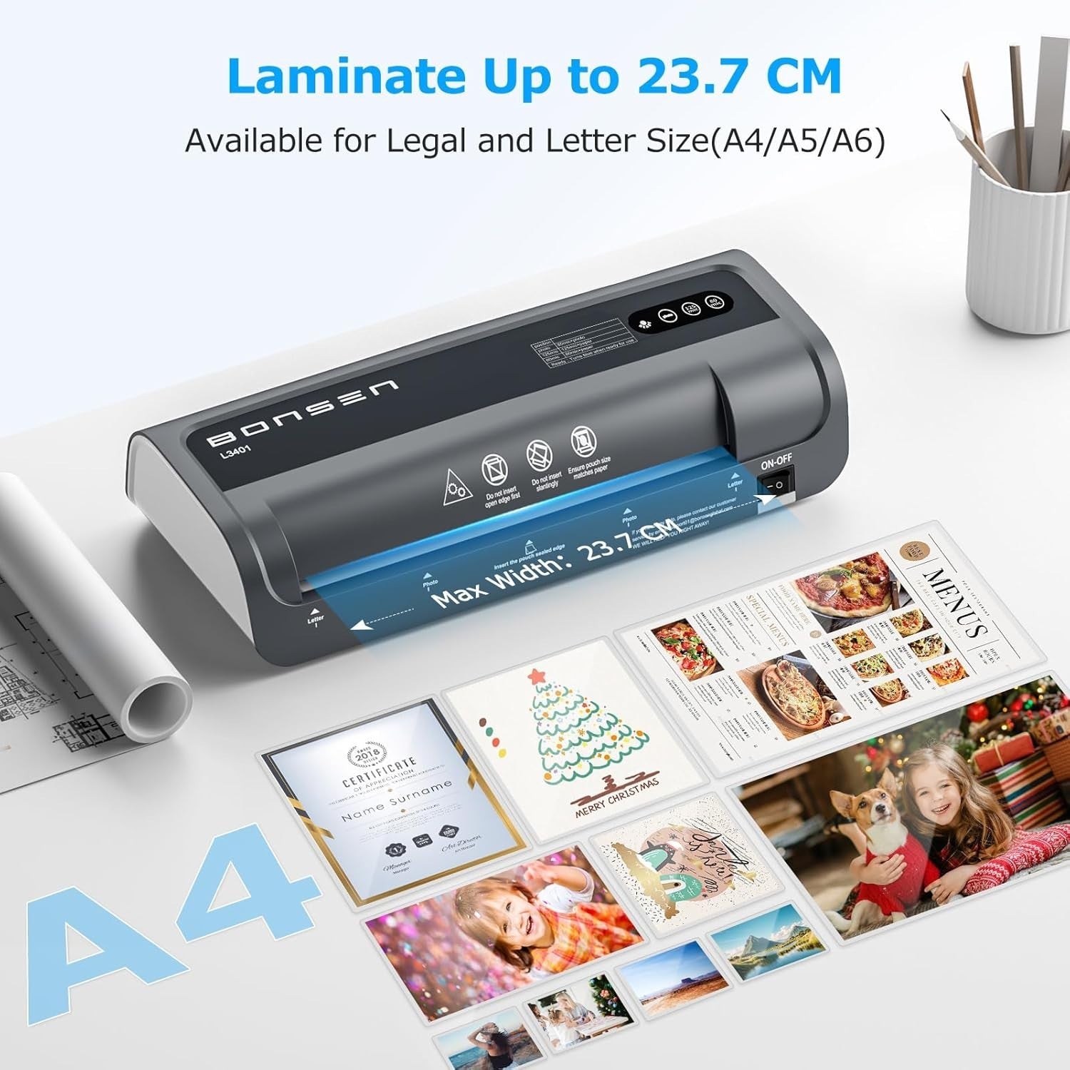 A4 Laminator Machine Never Jam Fast 270mm Min + 60 Pouches