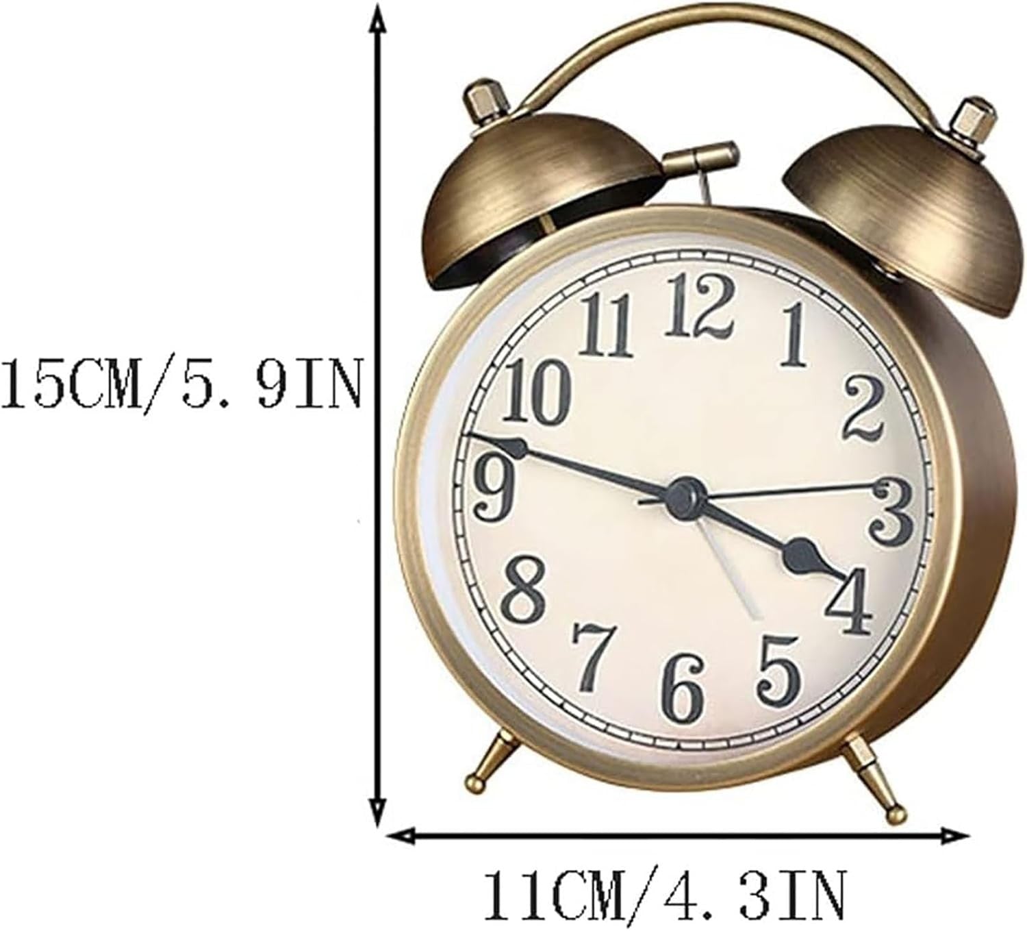 Retro Twin Bell Alarm Clock Brass Loud Ring Battery Operated Bedside Desk