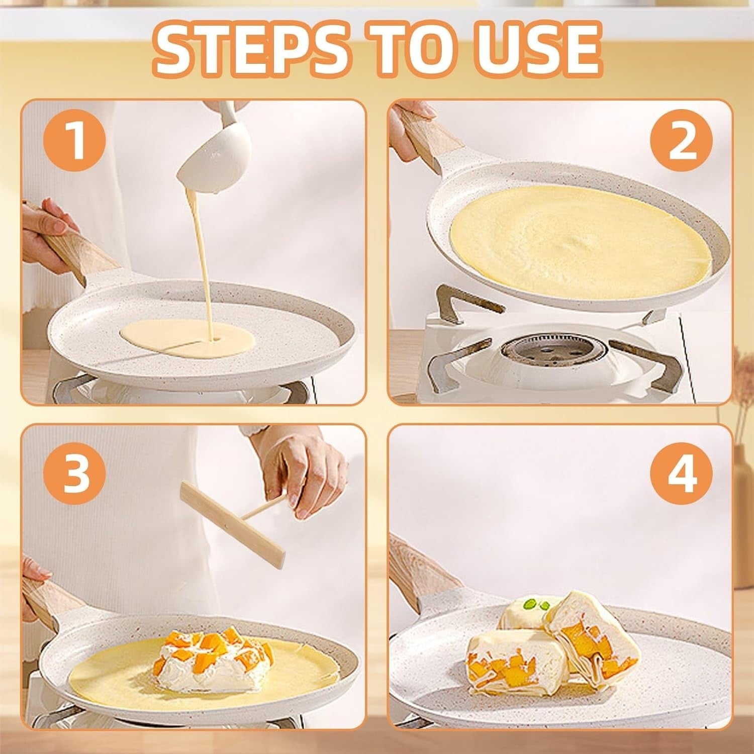 24cm White Non-Stick Crepe & Pancake Pan – Induction, Gas & Electric Hob