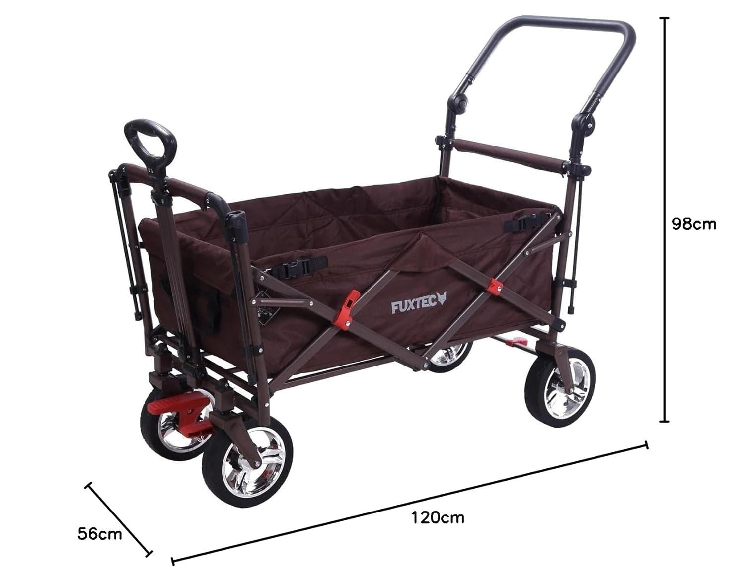Brown Folding Kids Wagon Canopy Push Pull Cart Outdoor Transport w/ Brakes