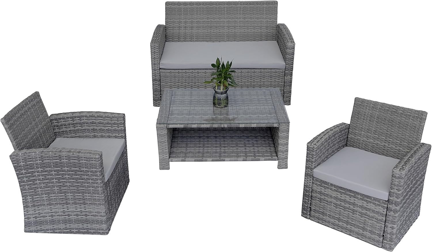 4 Seater Rattan Garden Furniture Set Outdoor Sofa Chairs Table Grey