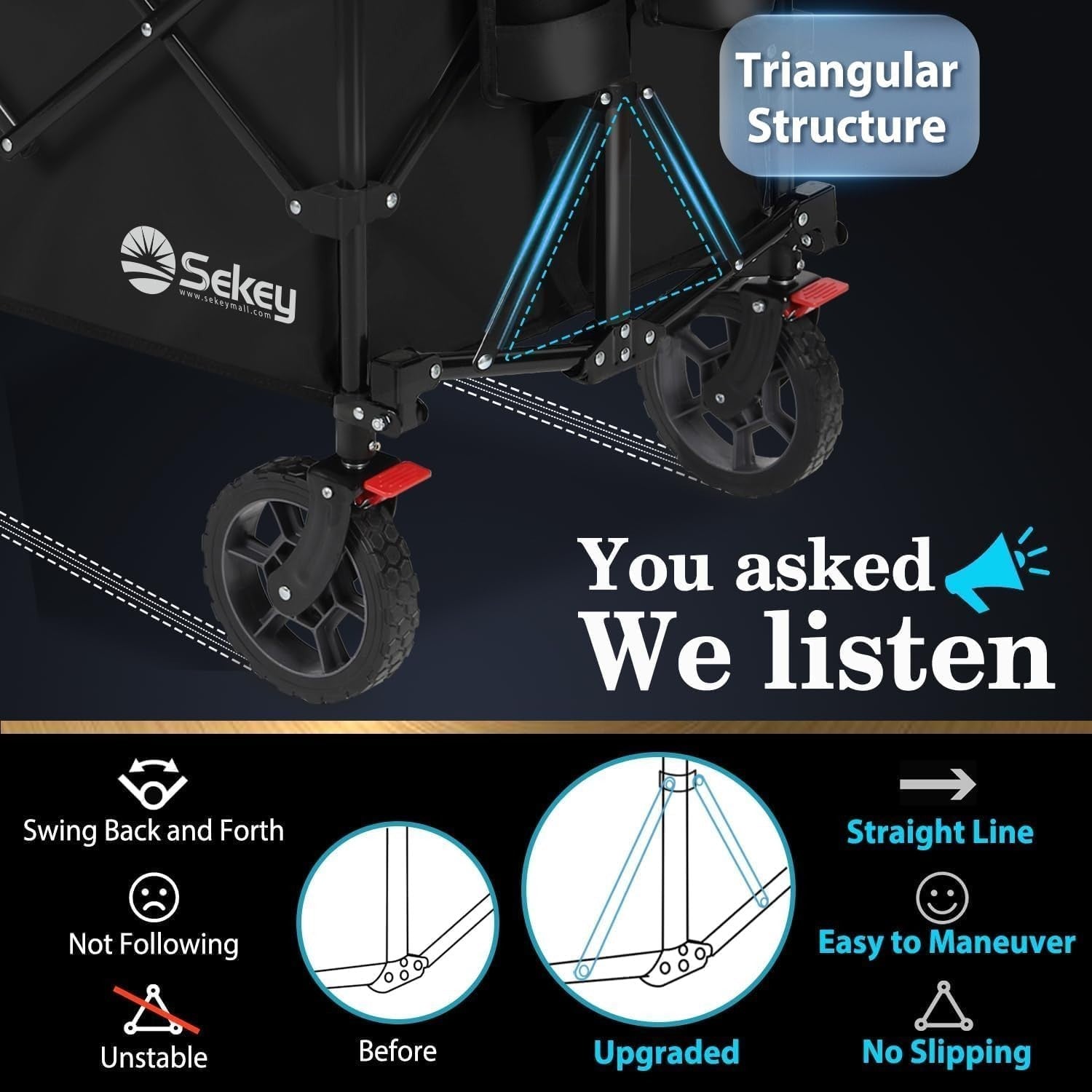 Black 200L Folding Camping Wagon 330lb Heavy Duty All Terrain Festival Trolley