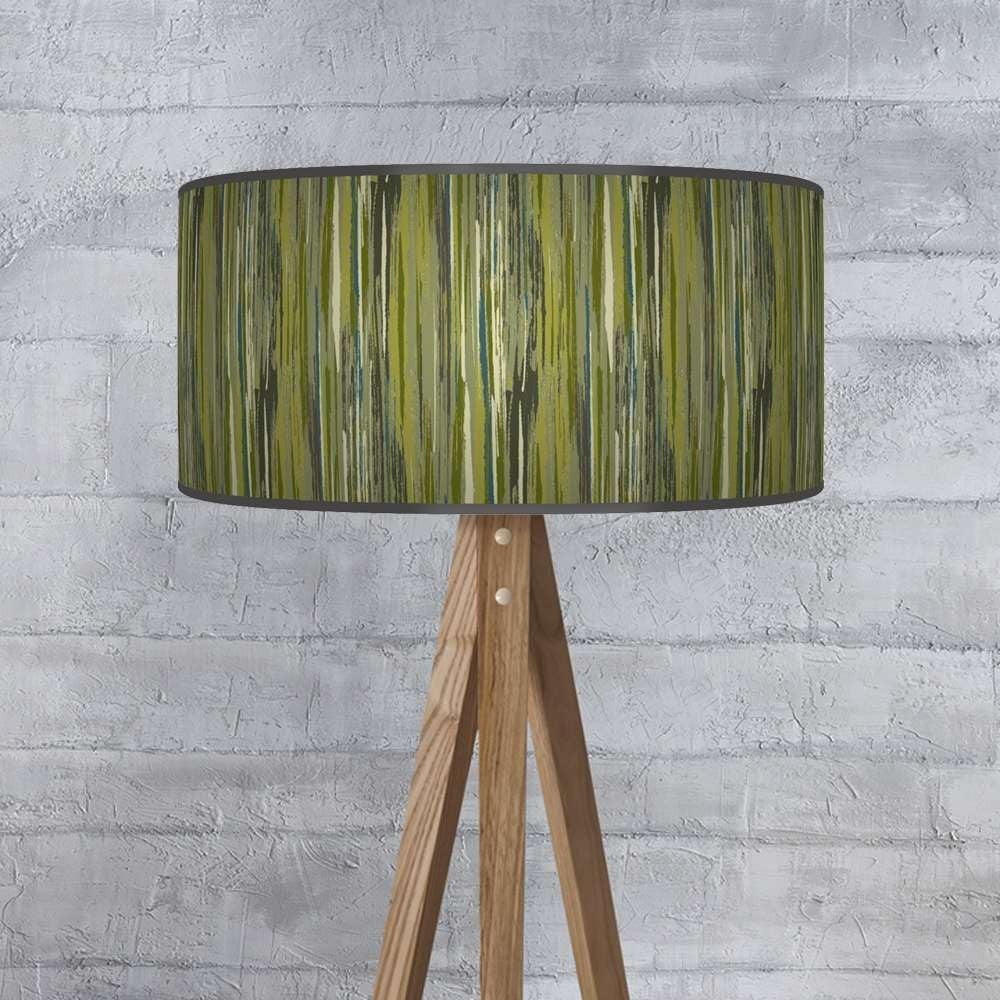 Olive Green Grey Stripe Drum Lampshade 40cm Ceiling Floor Table