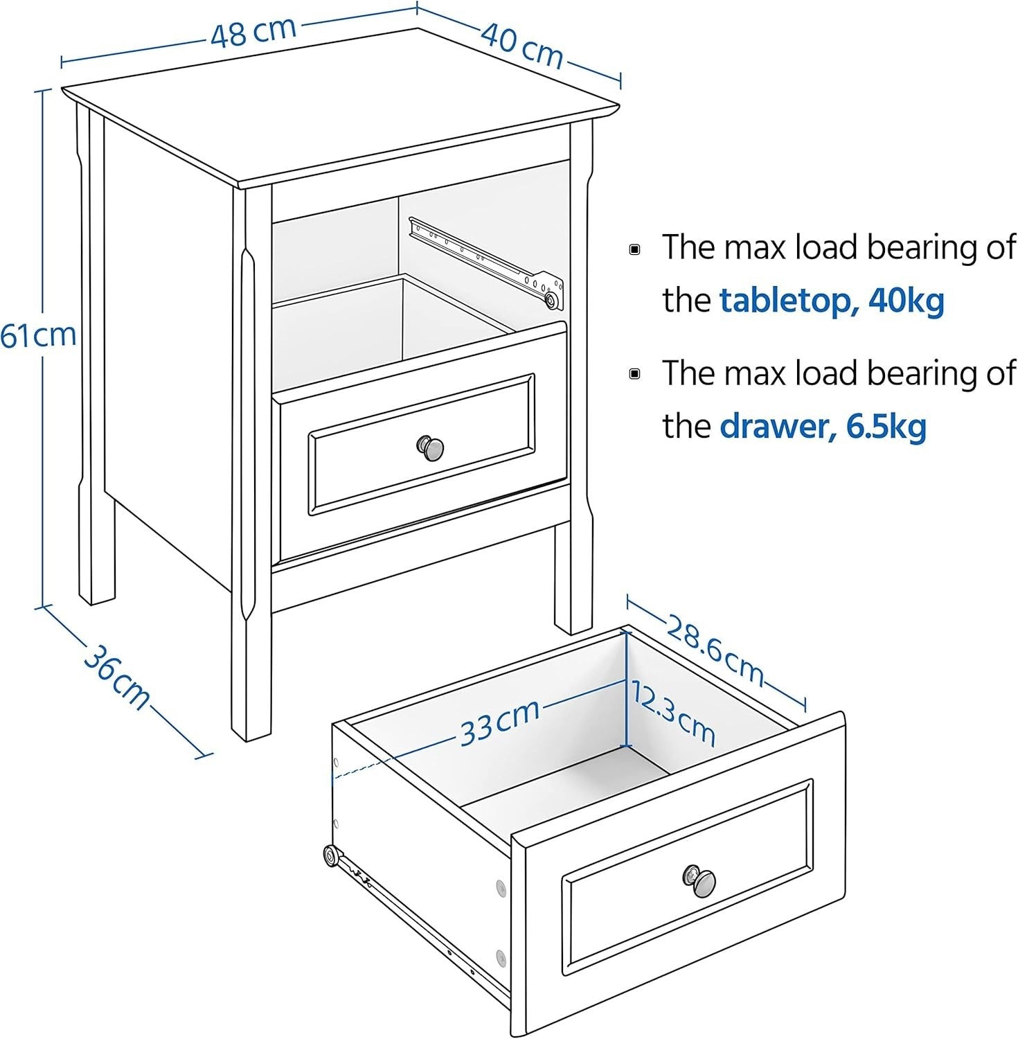 White Bedside Tables Set of 2 with Drawers, Wooden Nightstands